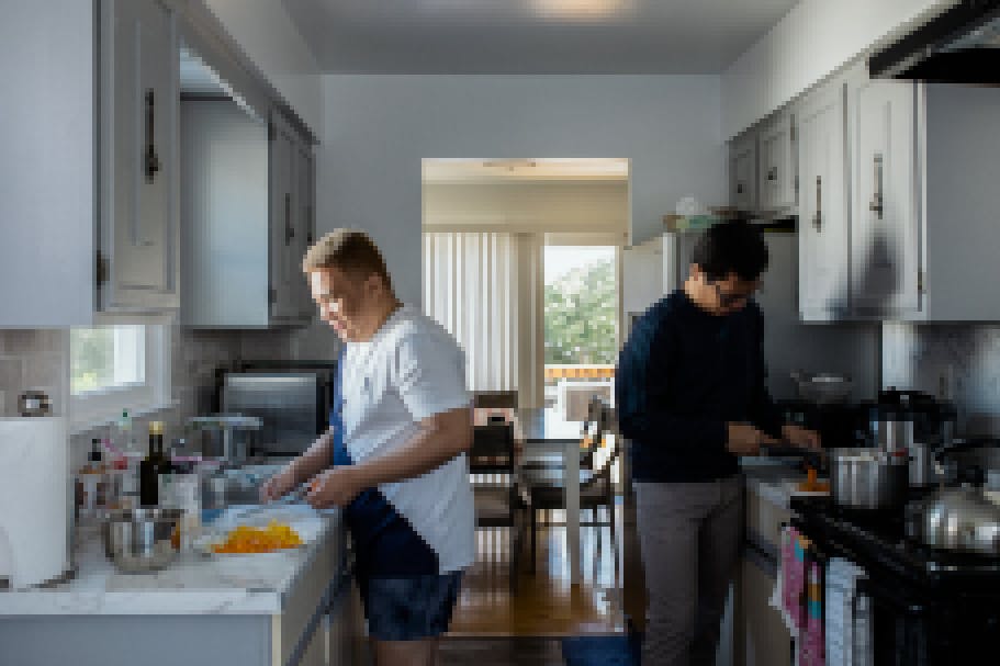 Cruz and Sagun prepare food together at home.