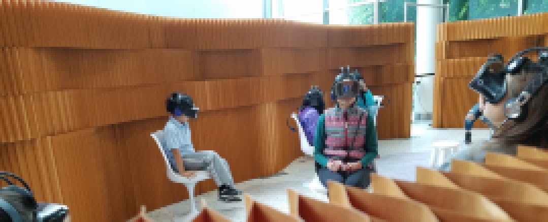 Kids trying VR at the Pacific Science Center in Seattle.