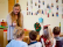 Ashley Dobrozsi-Ferguson with children in TIP Classroom B