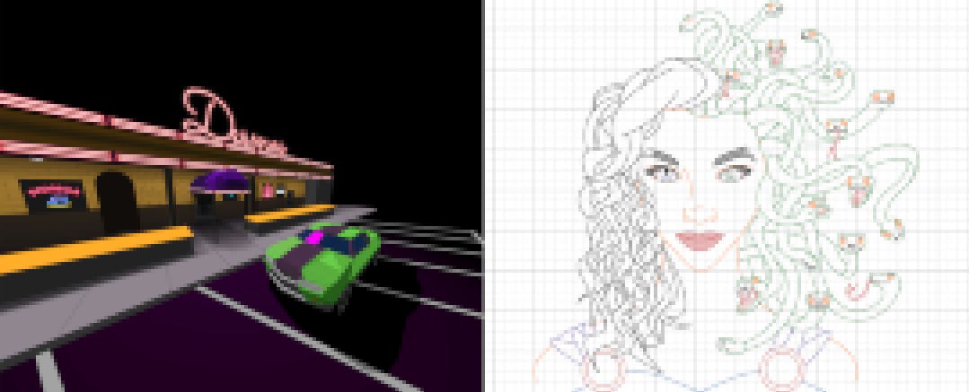 Desmos art contest submissions from Ezra Oppenheimer and Grace Kanaley
